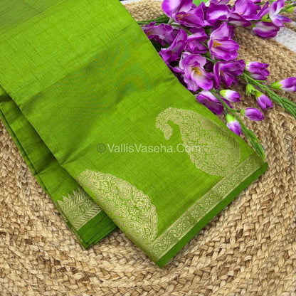 Semi Tussar Silk - Small Mango - Dark parrot Green Shade - VVSTS002