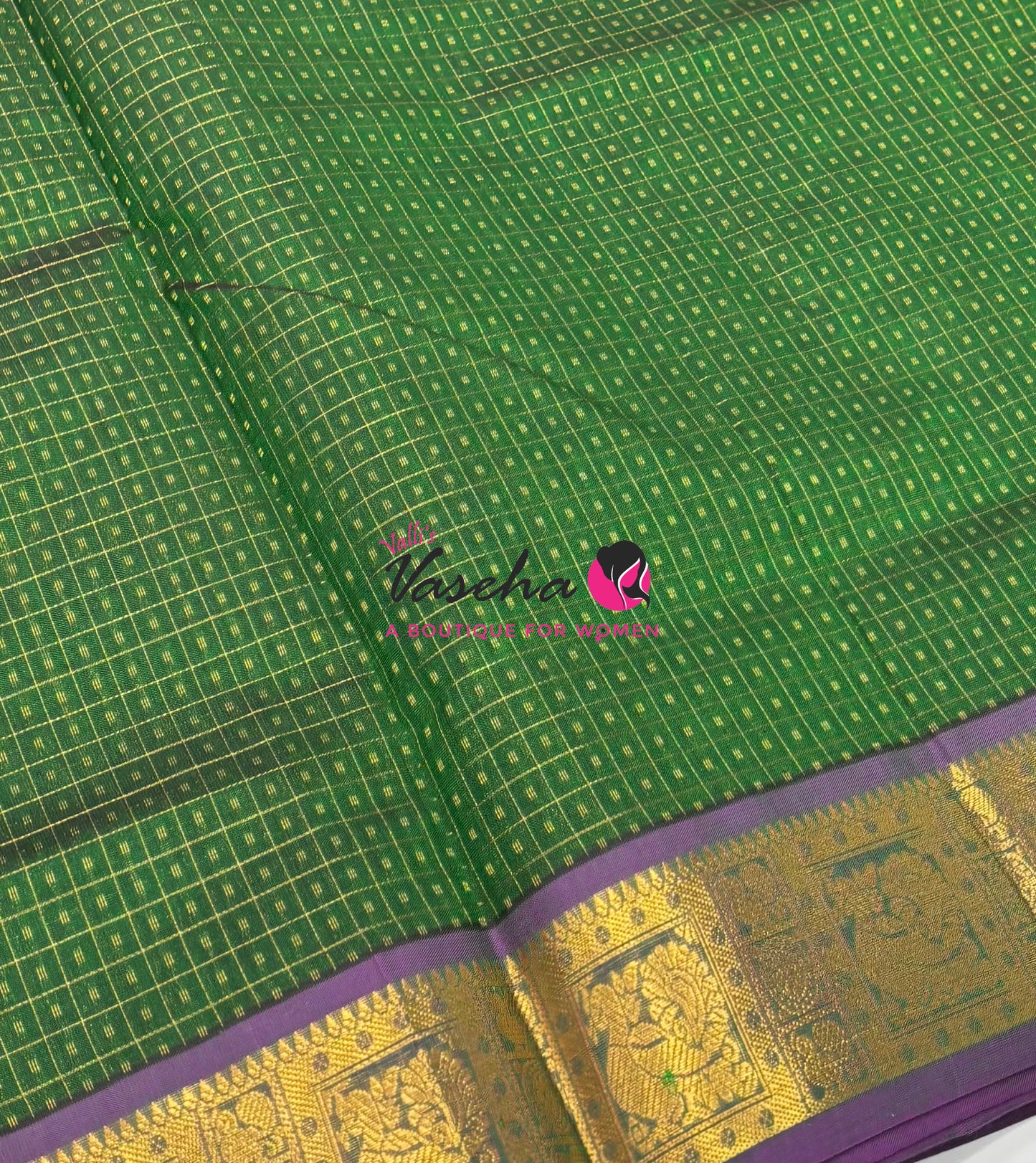 Pure Silk Cotton Saree - Green With Purplish Pink - Lakshadeepam Design - VVPLD004
