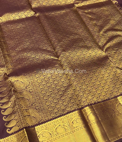 Pure Kanchipuram Silk Saree - Rust Orange With Wine Brown Shade  - VVPS022