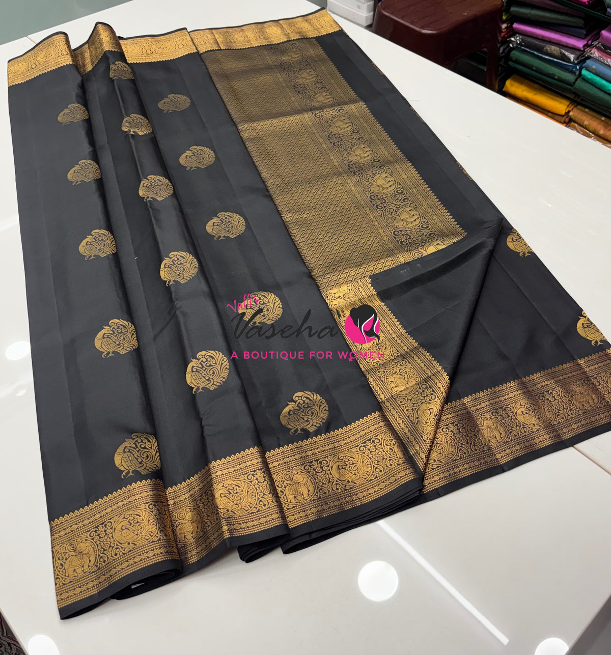 Pure Soft Silk Saree  - Black Shade - VVPSS109