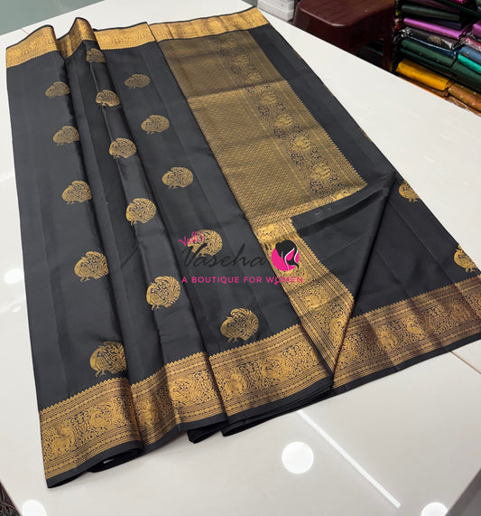 Pure Soft Silk Saree  - Black Shade - VVPSS109