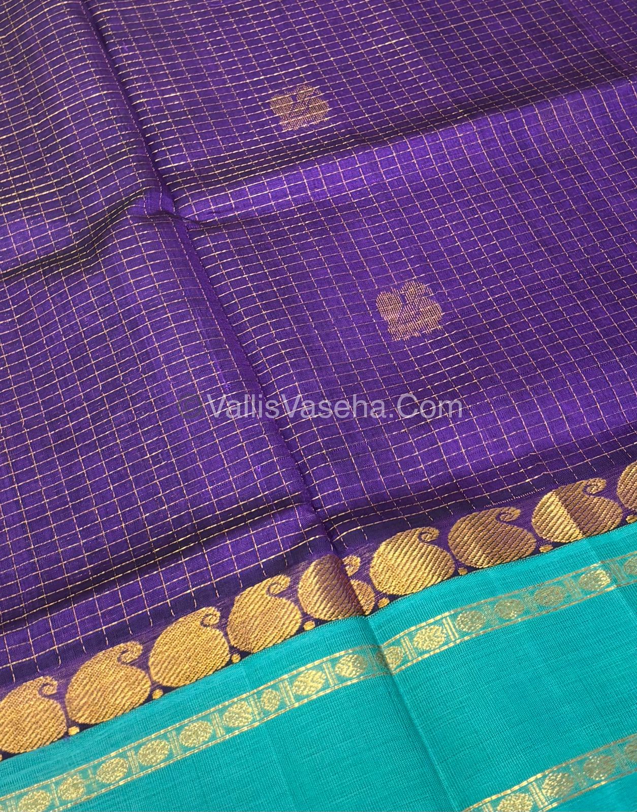 Pure Korvai Silk Cotton - Violet with Blue - Checks Pattern - VVKSC008