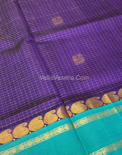 Pure Korvai Silk Cotton - Violet with Blue - Checks Pattern - VVKSC008