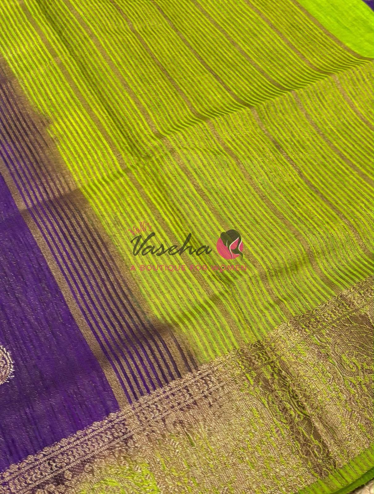 Bamboo Silk Saree-Purple with Green Shade - VVBSS016