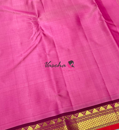 Pure Kanchipuram Silk Saree - Light Pink With Pink - VVPS031