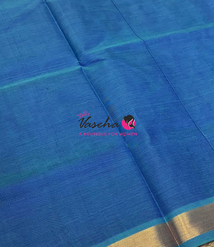 Pure Silk Cotton Sarees - Peacock Blue Shade  - VVPSC003