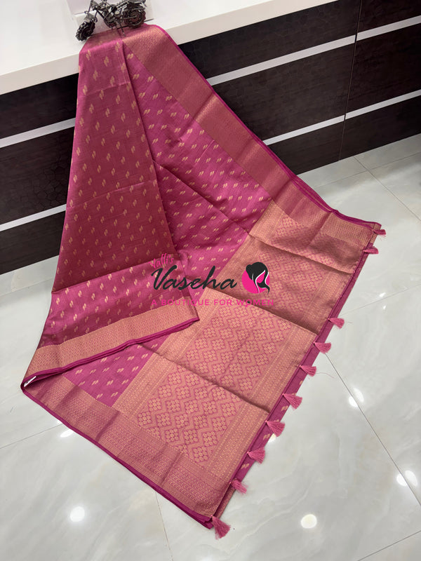 Semi Tussar Silk - Grand Pallu  - Onion Pink Shade - VVSTS021