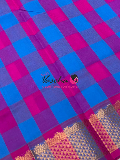 Semi Silk Cotton Saree |  Pazhum Pazhamum Checks Design |VVSSC018