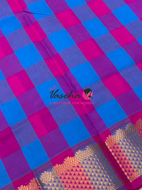 Semi Silk Cotton Saree |  Pazhum Pazhamum Checks Design |VVSSC018