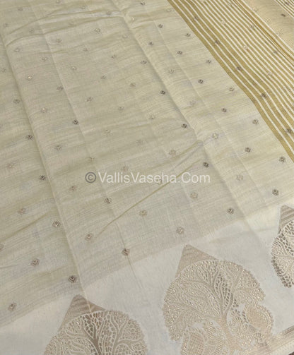 Semi Tussar Silk Saree - Cream Shade - VVSTS036
