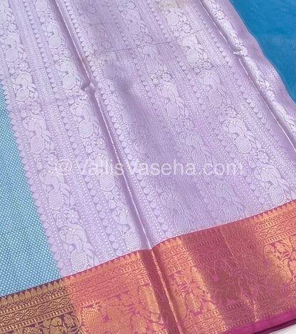 Semi Bridal Kora Tissue Sarees - Blue & Pink Combo - VVSBT004