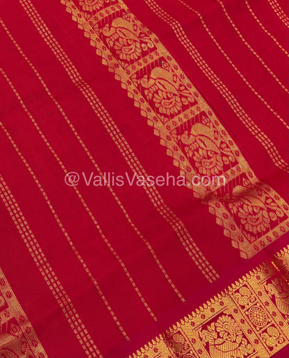 Semi Silk Cotton Saree - Blue with Red shade - VVSSC002