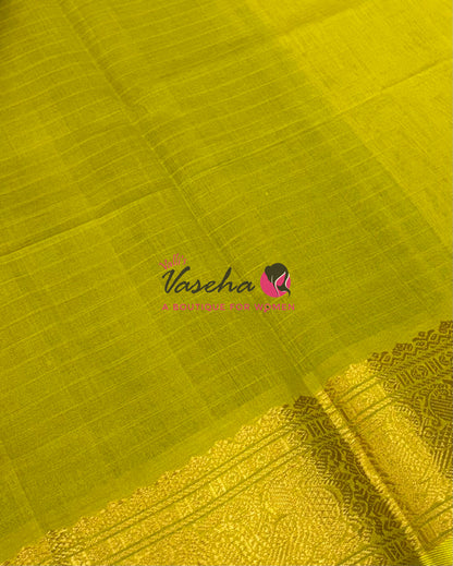 Pure Silk Cotton Saree - Green With Yellow  - Lakshadeepam Design - VVPLD001