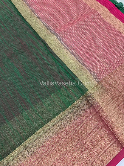 Bamboo Silk Saree - Green with Pink Shade - VVBSS008