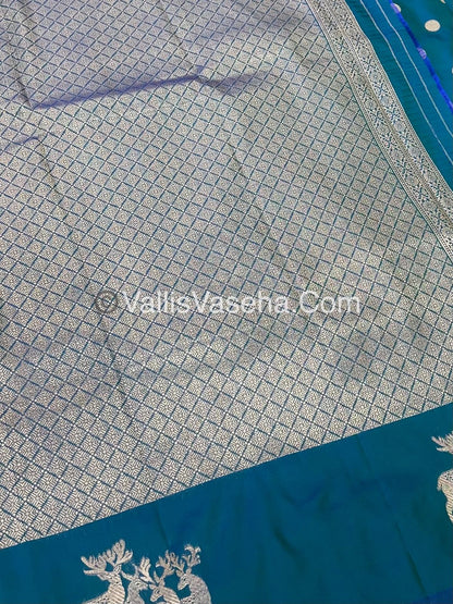 Semi Soft Silk - Deer Butta Border - Peacock Blue Shade -VVSSS017