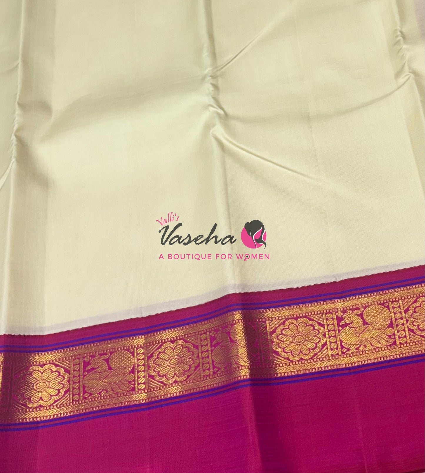 Pure Vintage Korvai Kanchipuram Silk Saree - Half White /Cream & Pink Combo - VVPS038