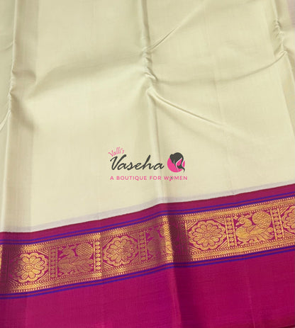 Pure Vintage Korvai Kanchipuram Silk Saree - Half White /Cream & Pink Combo - VVPS038
