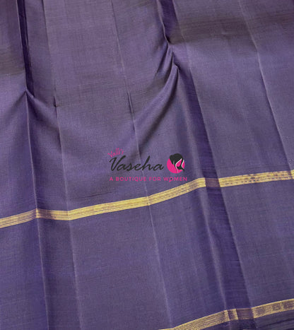 Pure Vintage Korvai Kanchipuram Silk Saree - Pink/Orange & Navy Blue Combo - VVPS069