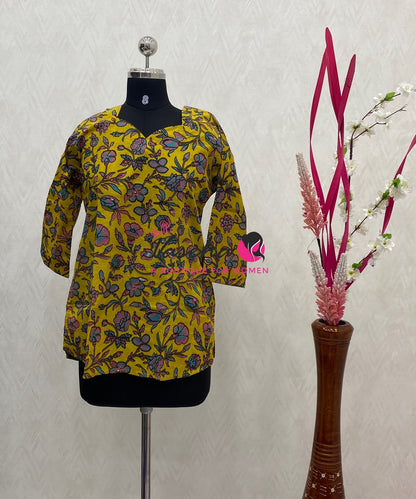 Ready Made - Short Top -  Pure Cotton Kalamkari  - VVRST004