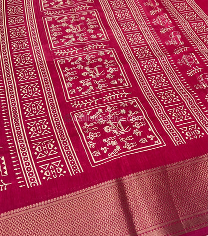 Semi Binny Silk - Varli Design - VVSBS003 - Dark Pink Shade