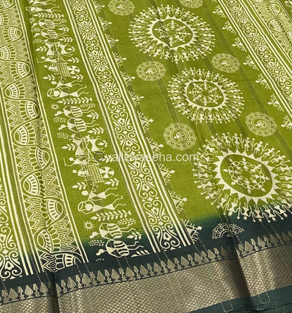 Chanderi Mixed Cotton Saree - Varli Prints - VVMCV001