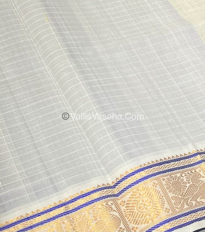 Pure Silk Cotton Saree - Blue  With White - Lakshadeepam Design - VVPLD001