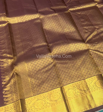 Pure Kanchipuram Silk Saree - Vaira Voosi design - Rust Orange & Brown shade - VVPS014