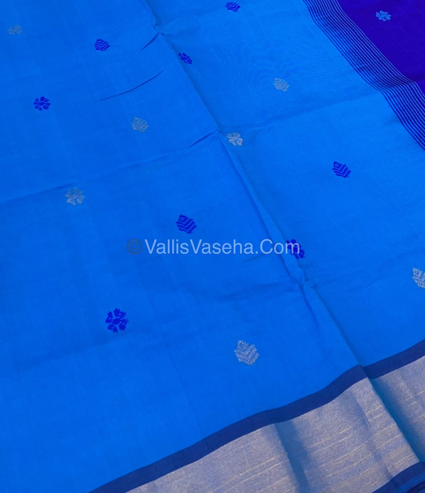 Semi Silk Cotton Saree - Blue & Blue Combo - VVSSC001