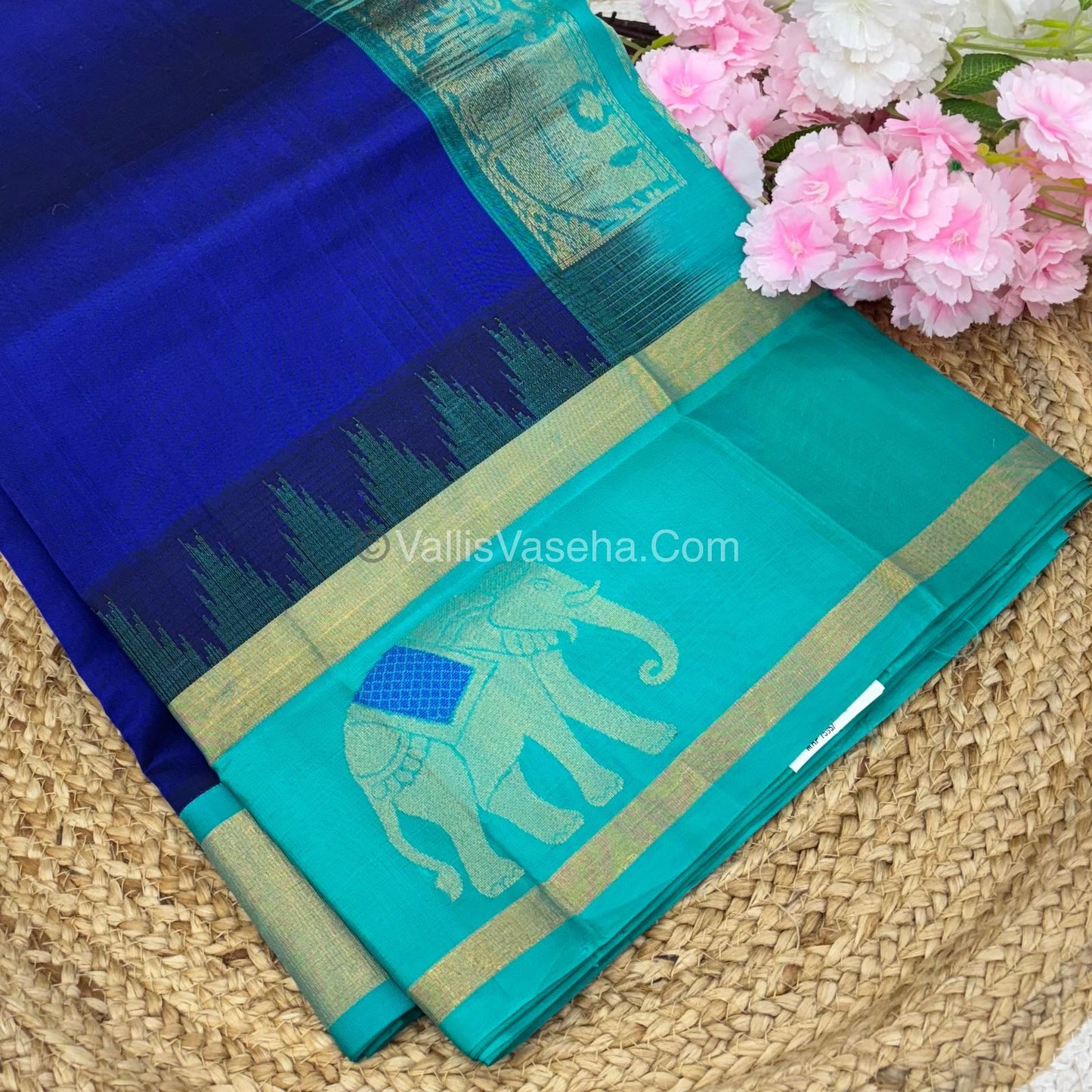 Pure Korvai Silk Cotton Saree - Border Elephant butta Design - VVKSC018