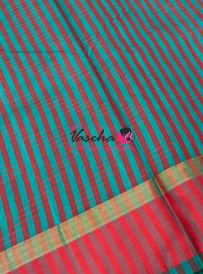 Semi Silk Saree - Thread Work Weaving - Ramar Blue With Maroon - VVSSS0038