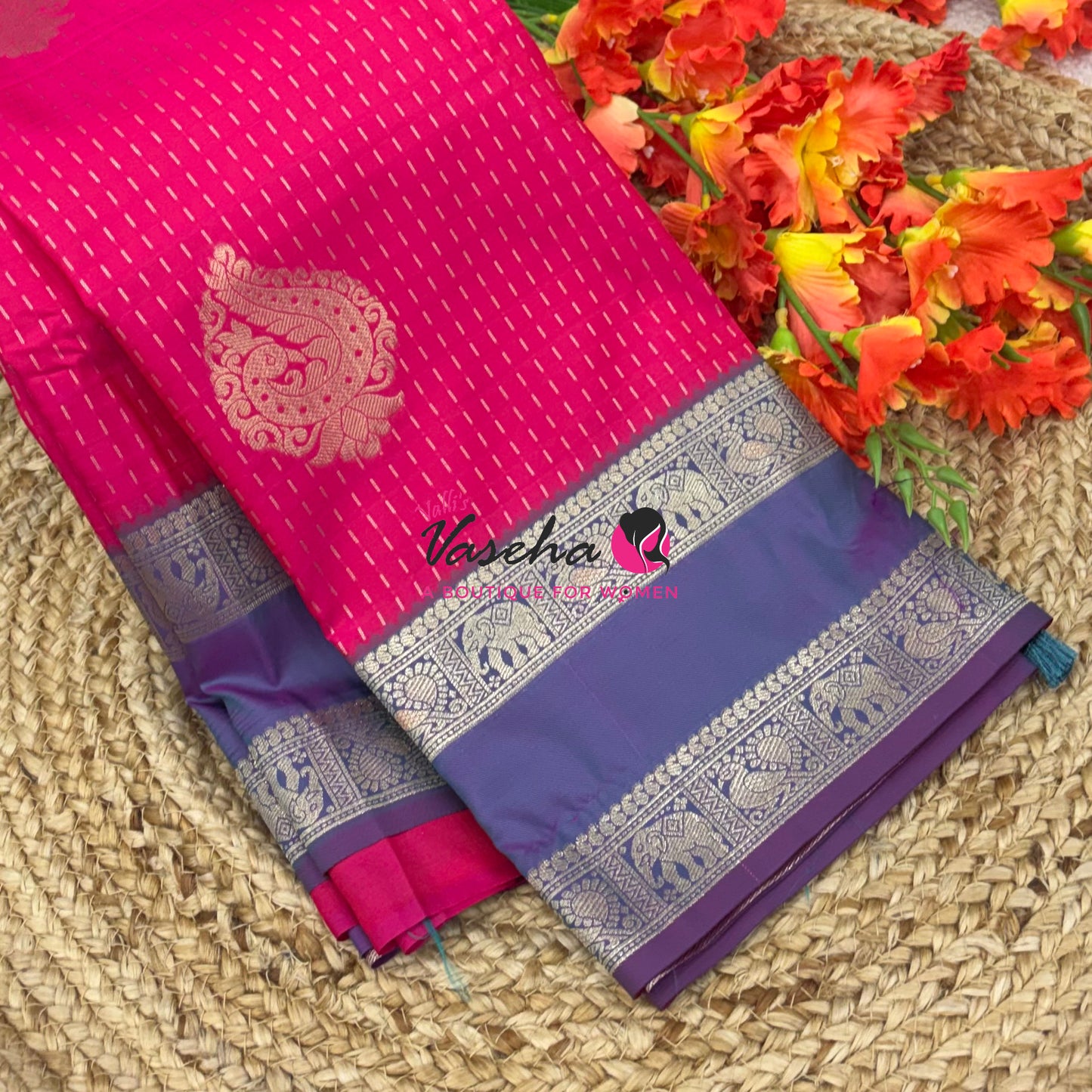 Semi Soft Silk -  Pink With Grey - VVSSS038