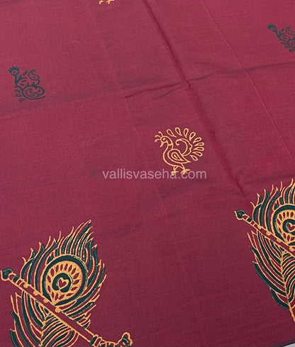 Poly Silk Mixed Printed Cotton - Meroon With Orange - VVPCP002