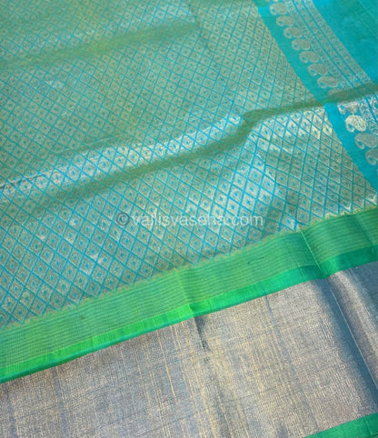 Pure Korvai Silk Cotton Saree - Pink  With Blue Shade Temple border - VVKSC001