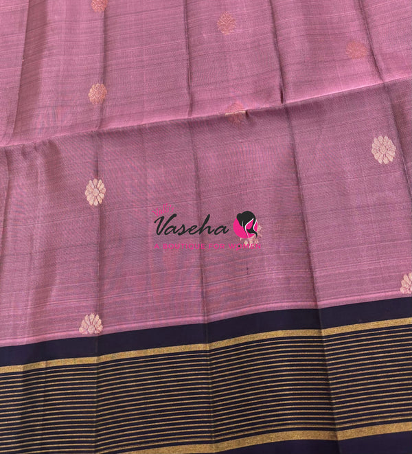 Half Mixed  Soft Silk Saree - (1.75 warp) Onion Pink & Navy Blue - VVPSS090