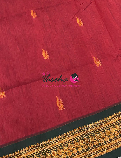Kalyani Cotton Saree - Maroon With Green Shade - VVKC002