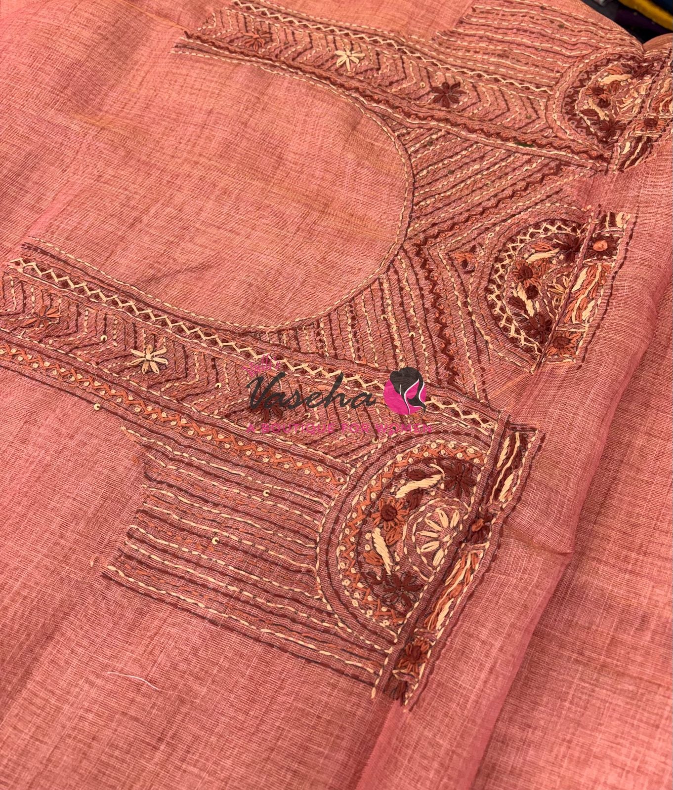 French Knot - Linen Tissue Saree - Peach Shade - VVLFN015