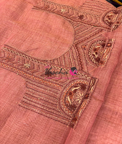 French Knot - Linen Tissue Saree - Peach Shade - VVLFN015