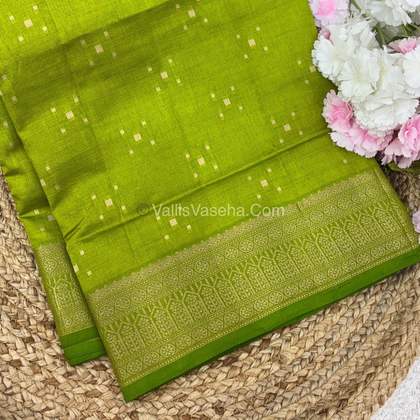 Semi Tussar Silk - Grand Pallu  - Pista Green Shade - VVSTS031