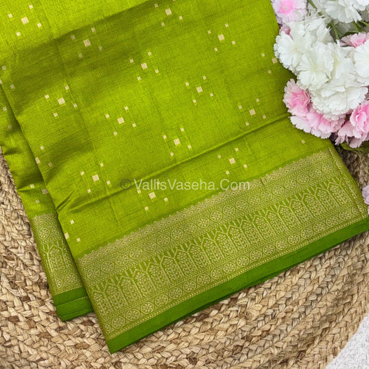 Semi Tussar Silk - Grand Pallu  - Pista Green Shade - VVSTS031