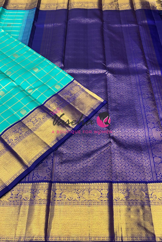 Pure Vintage Korvai Kanchipuram Silk Saree - Blue & Blue Combo - VVPS038