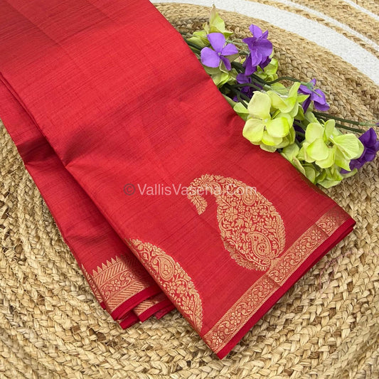 Semi Tussar Silk  - Red Shade - Small Mango Butta - VVSTS002