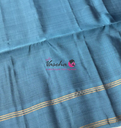 Pure Soft Silk Saree - (1.75 Warp) Kolam Design - Shade Of Blue & Blue Shade - VVPSS074