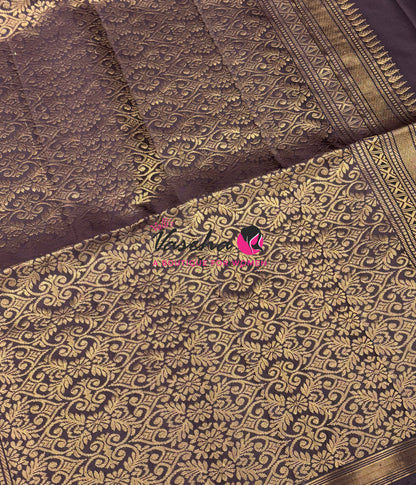 Pure Soft Silk Saree  - Treble Zari Weaving Butta - Brown Shade - VVPSS125