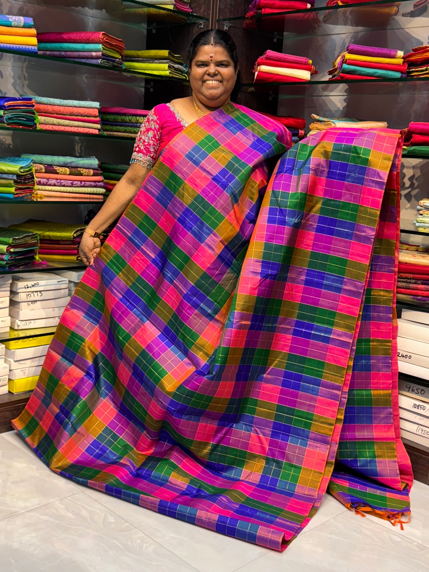 Pure Kanchipuram Silk Saree - Pazhum Pazhamum Checks - VVPS006