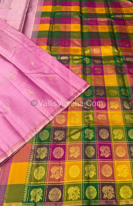 Pure Kanchipuram Silk Saree - Pink with Multi colour Shade - VVPS025