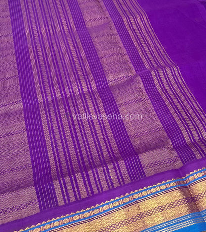 Pure Korvai Silk Cotton Saree - Sea Green with Purpe Combo - VVKSC004