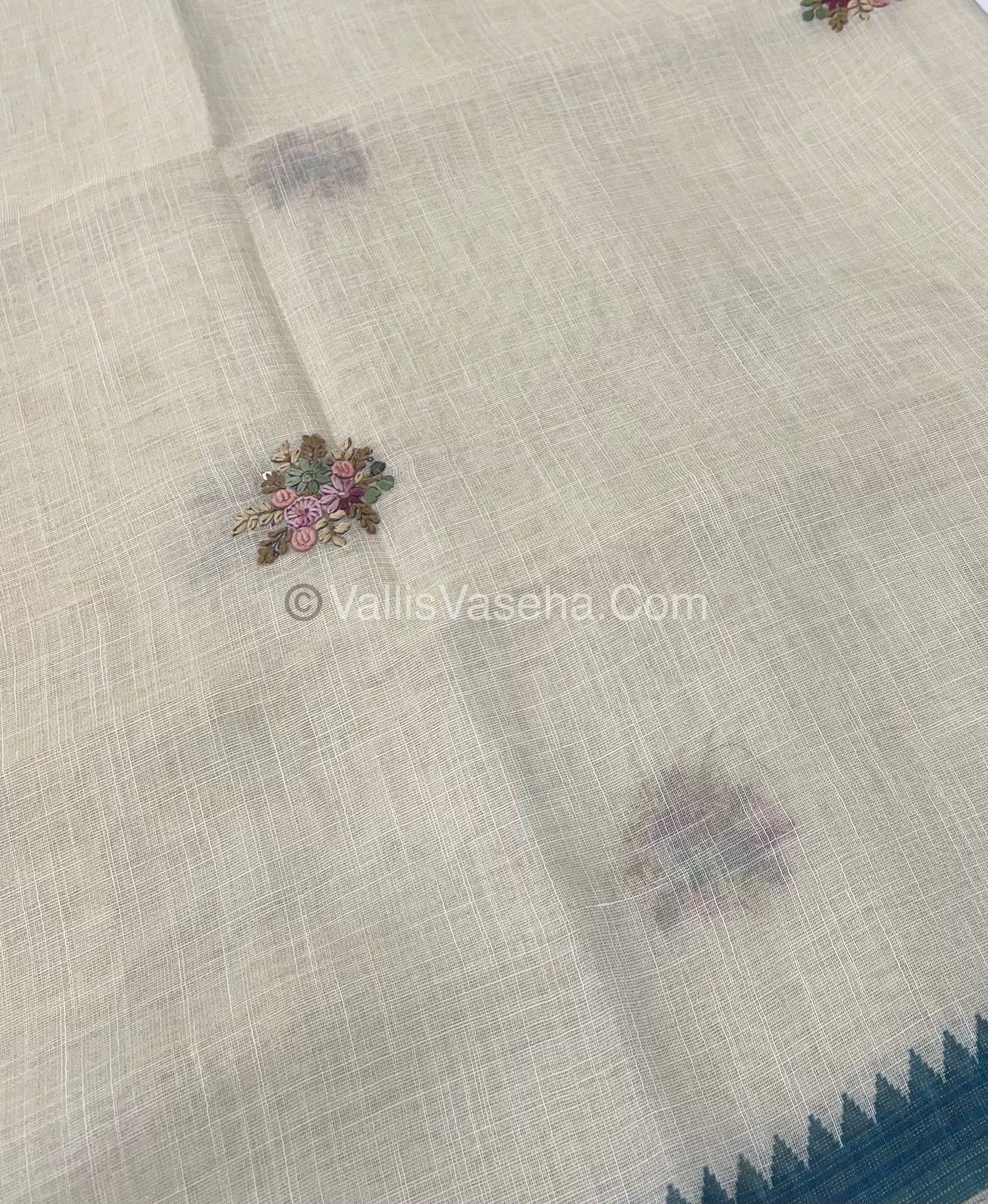 French Knot - Tissue Saree - Cream With Blue Shade - VVLFN001