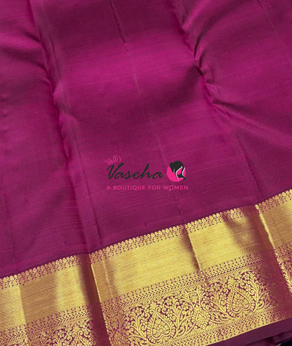 Pure Kanchipuram Silk Saree - Peachish Pink With Wine - VVPS089