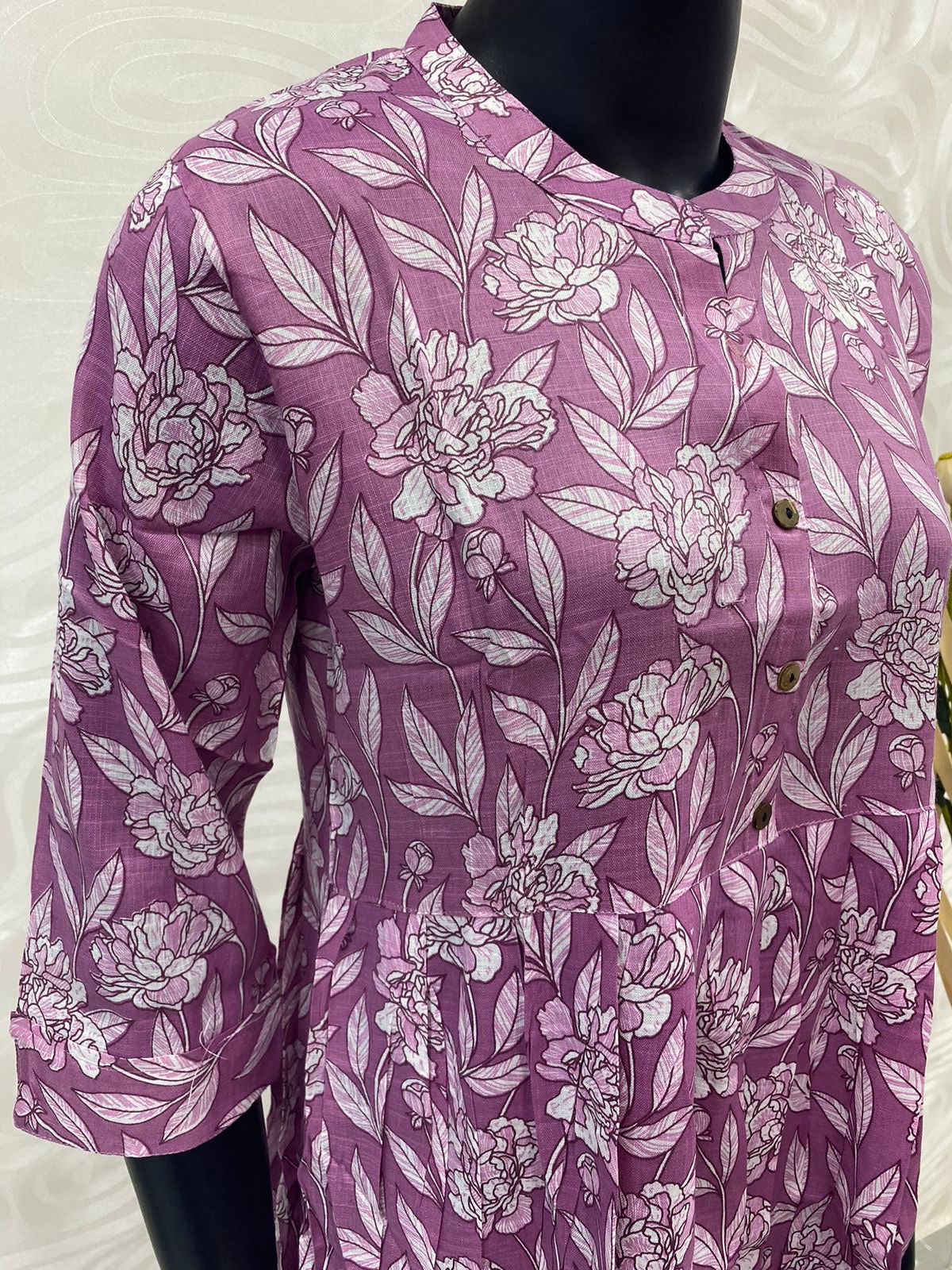 Umbrella Slub Cotton Printed Kurti - Pink Shade - VV107890