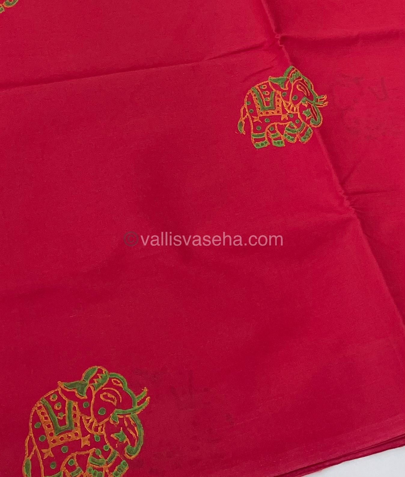 Poly Silk Mixed Printed Cotton - Red With Green - VVPCP002